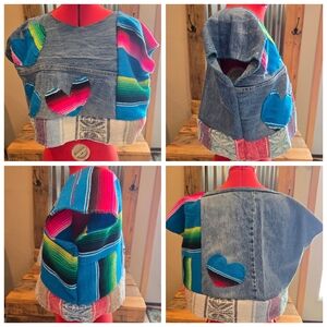 Upcycled Cropped Top S-M Serape Blanket & Denim Handmade Dont Throw It Out
